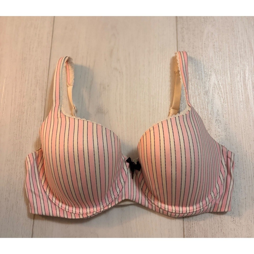 Victoria's Secret Body by Victoria Lined Demi‎ Bra Sz 34D Pink White Striped